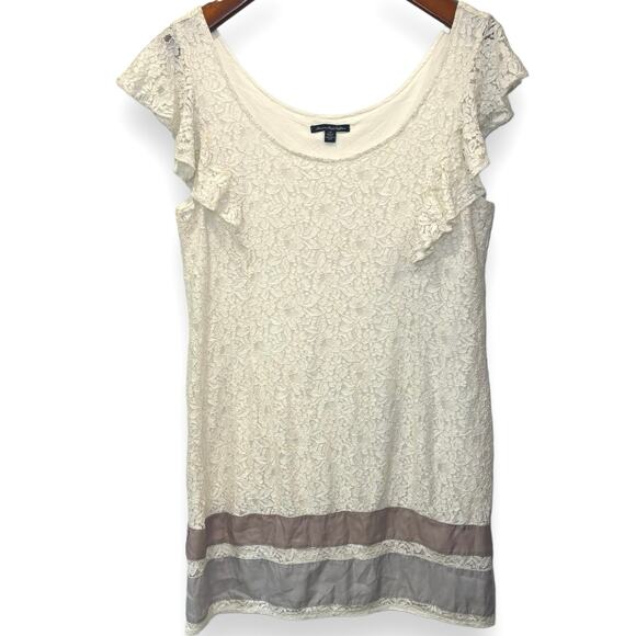 Vintage American Eagle Lace Shift Dress Size Large Flutter Sleeves Cream - Picture 1 of 7